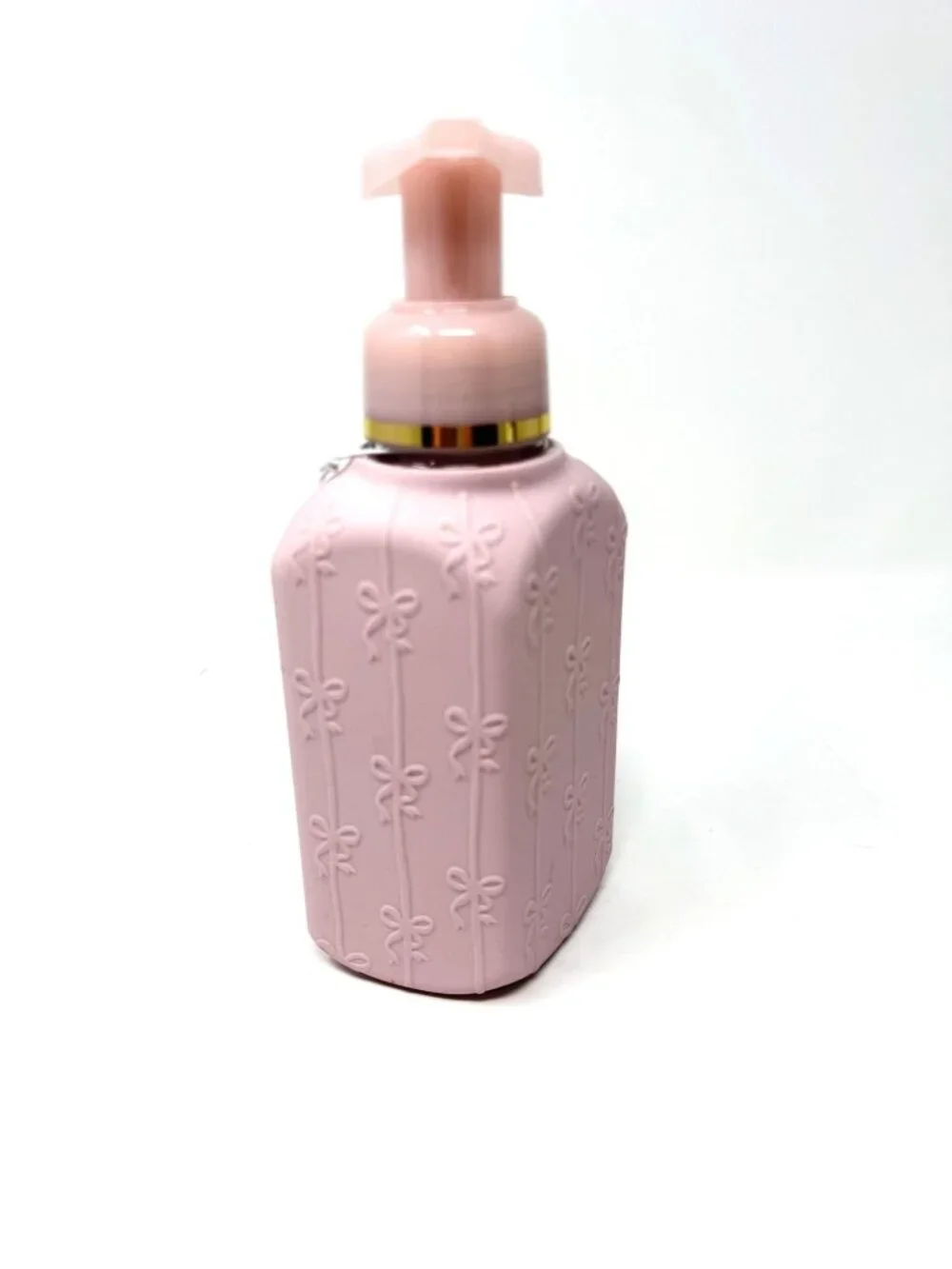 Bath & Body Works Pink Silicone Bows Foaming Hand Soap Glass Dispenser